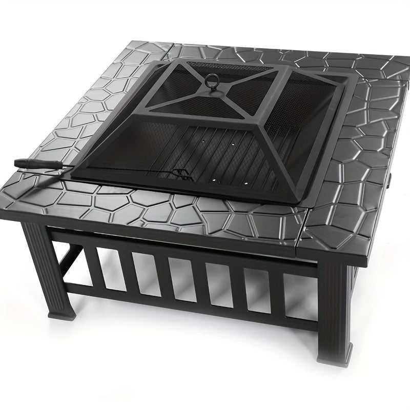 Square Metal Wood Fire Pit Table