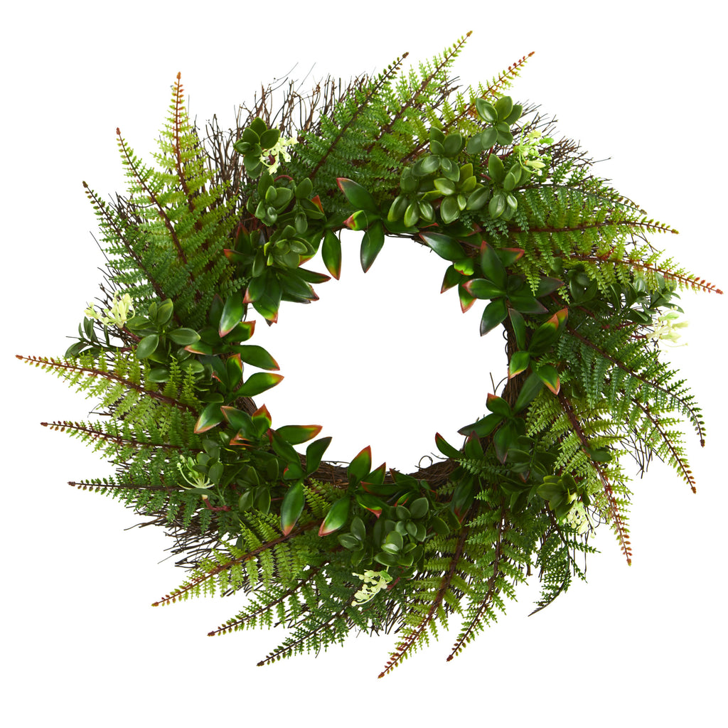 23" Assorted Fern Wreath UV Resistant (Indoor/Outdoor)