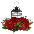 13" Poinsettia Berry Pine Artificial Arrangement Candelabrum