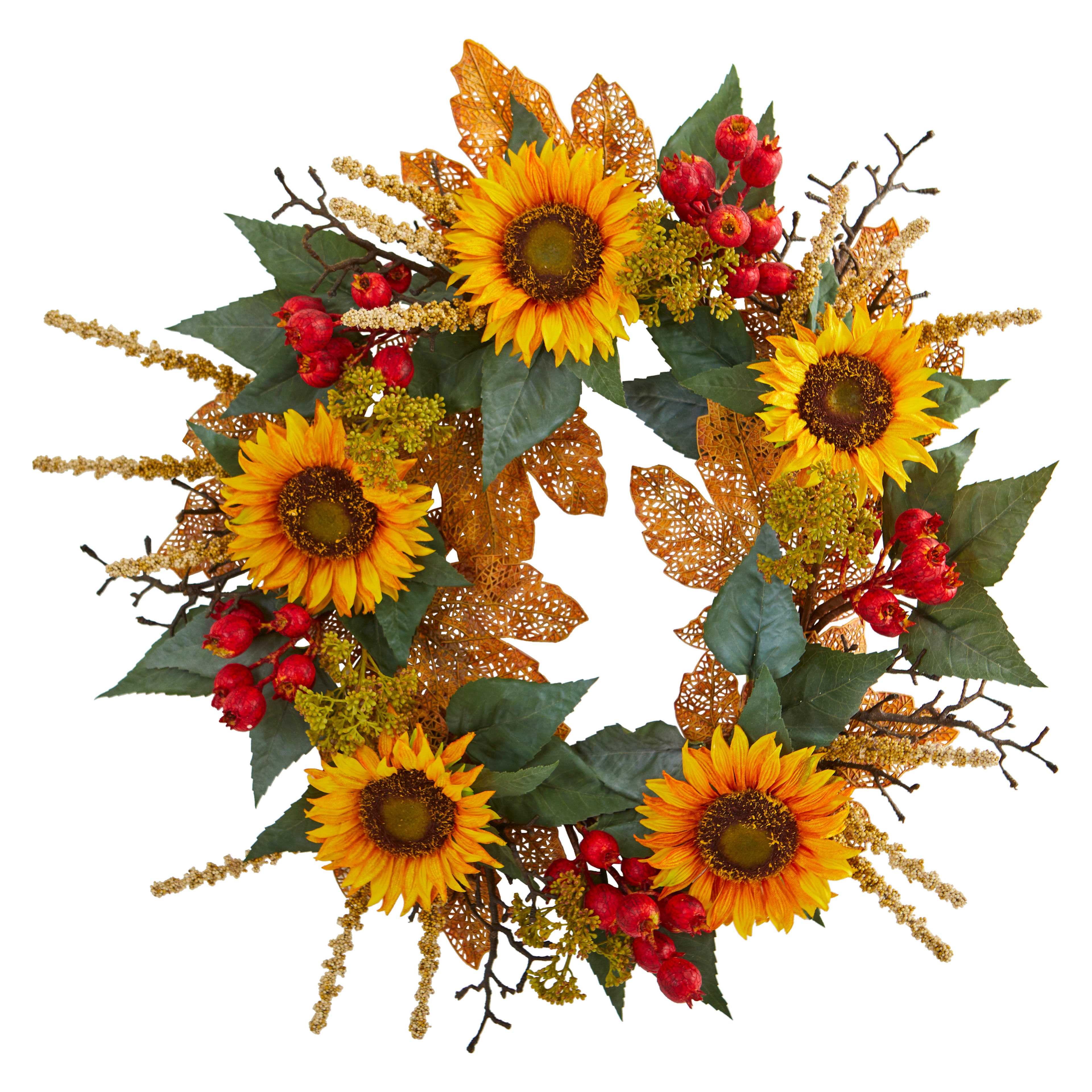 27" Sunflower and Berry Artificial Wreath