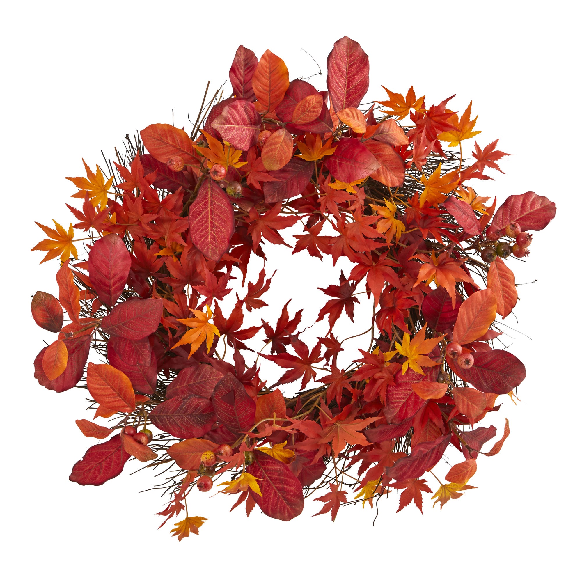 22"Japanese MapleMagnolia Leaf Berries Artificial Wreath