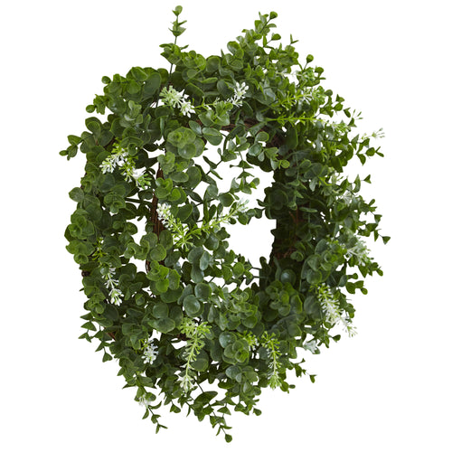 18" Eucalyptus Double Ring Wreath w/Twig Base