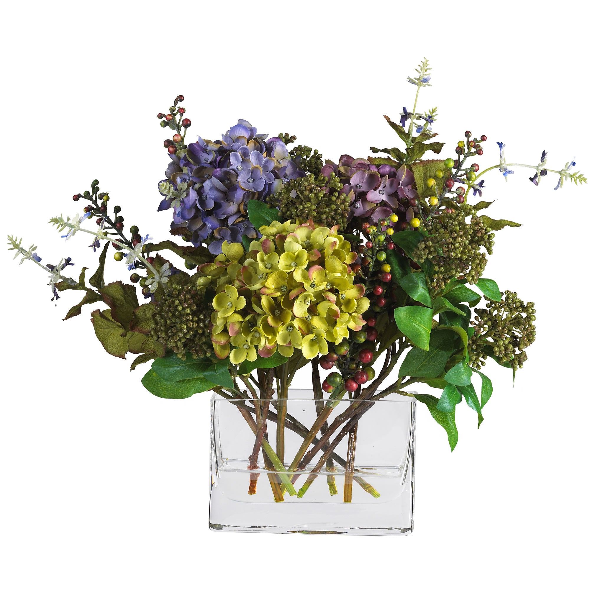 12" Mixed Hydrangea w/Rectangle Vase
