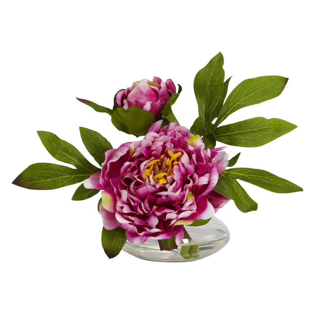 6" Peony w/Glass Vase (Set of 3)