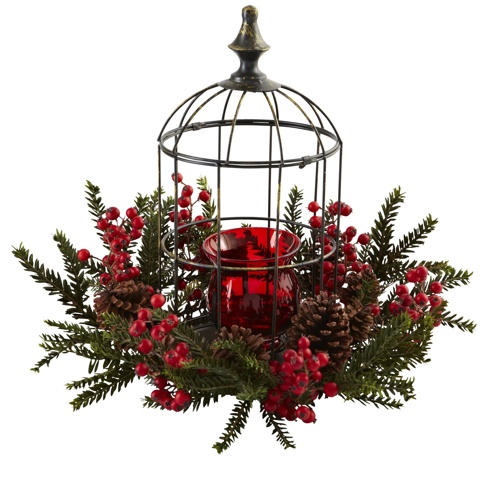 15" Pine Berry Birdhouse Candelabrum