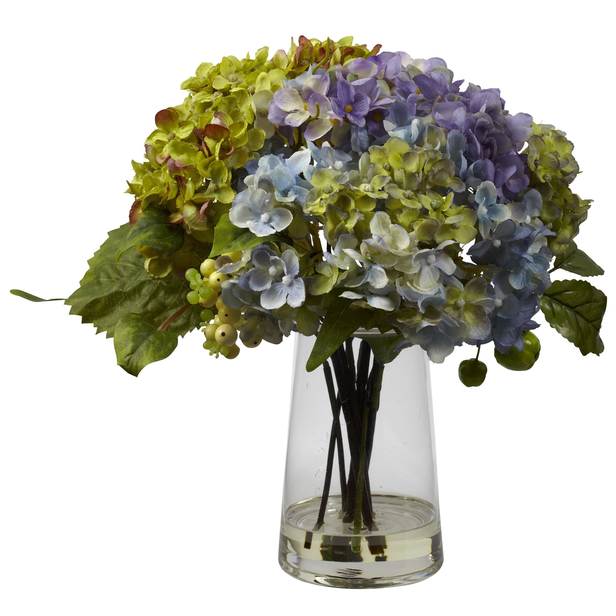 11" Hydrangea w/ Glass Vase Arrangement