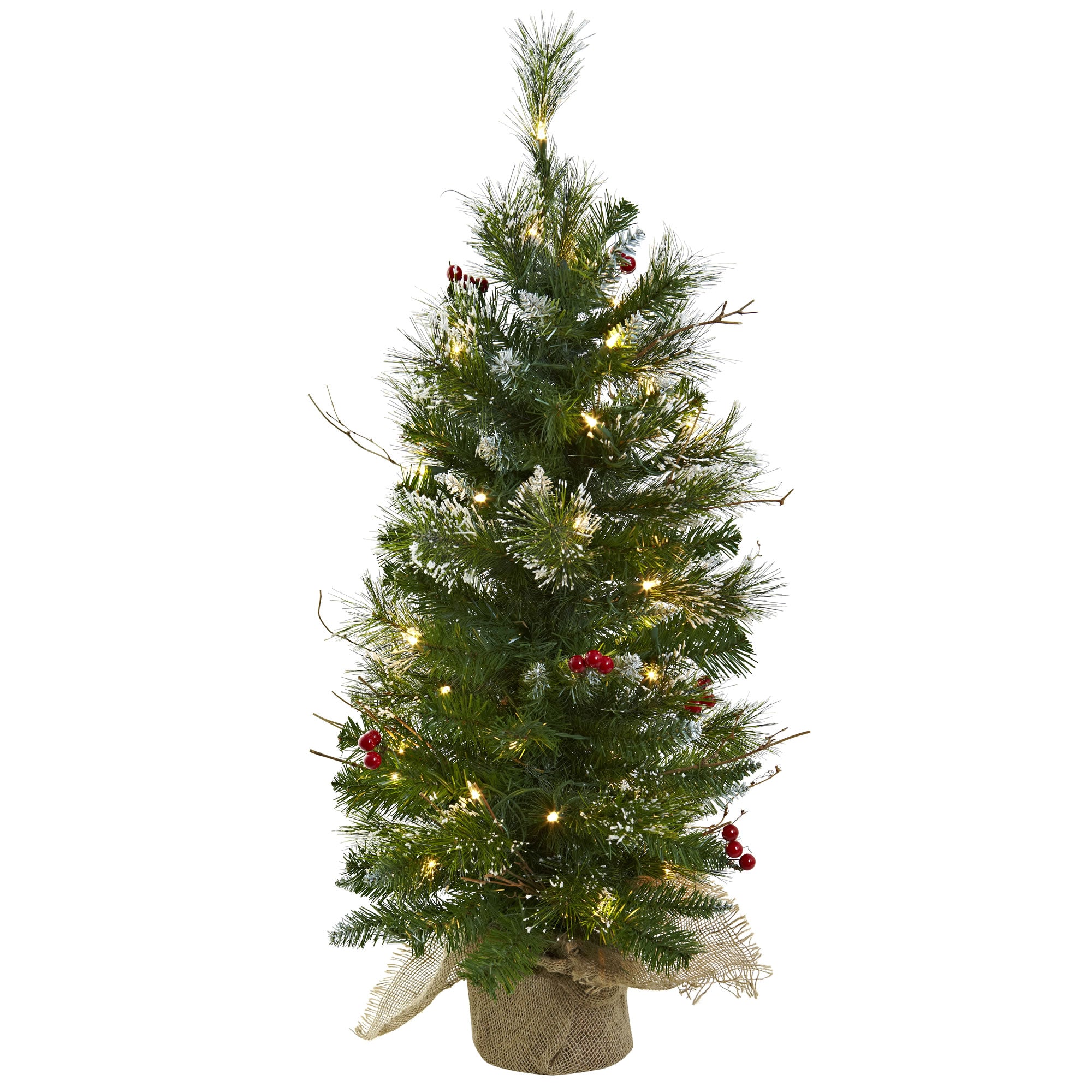 3' Christmas Tree w/Berrs Burlap Bag 124 Tips & 50 Lights