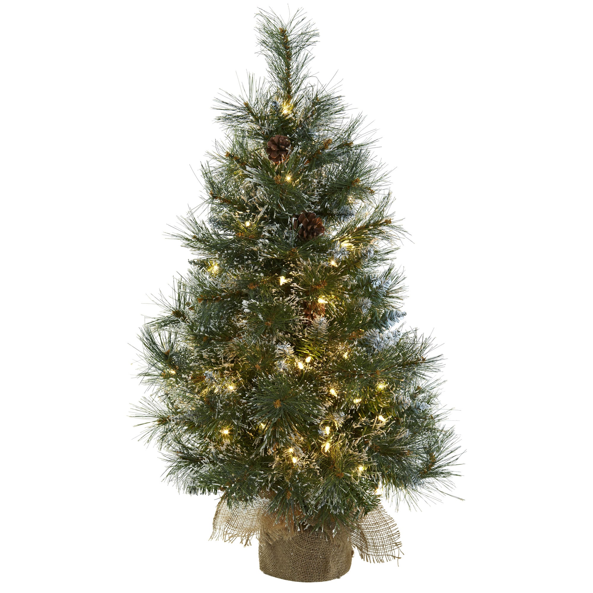 3' Christmas Tree w/160 Frst Tips 100 Lights Cone & Burlap