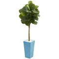 4' Fiddle Leaf Tree in Turquoise Planter (Real Touch)