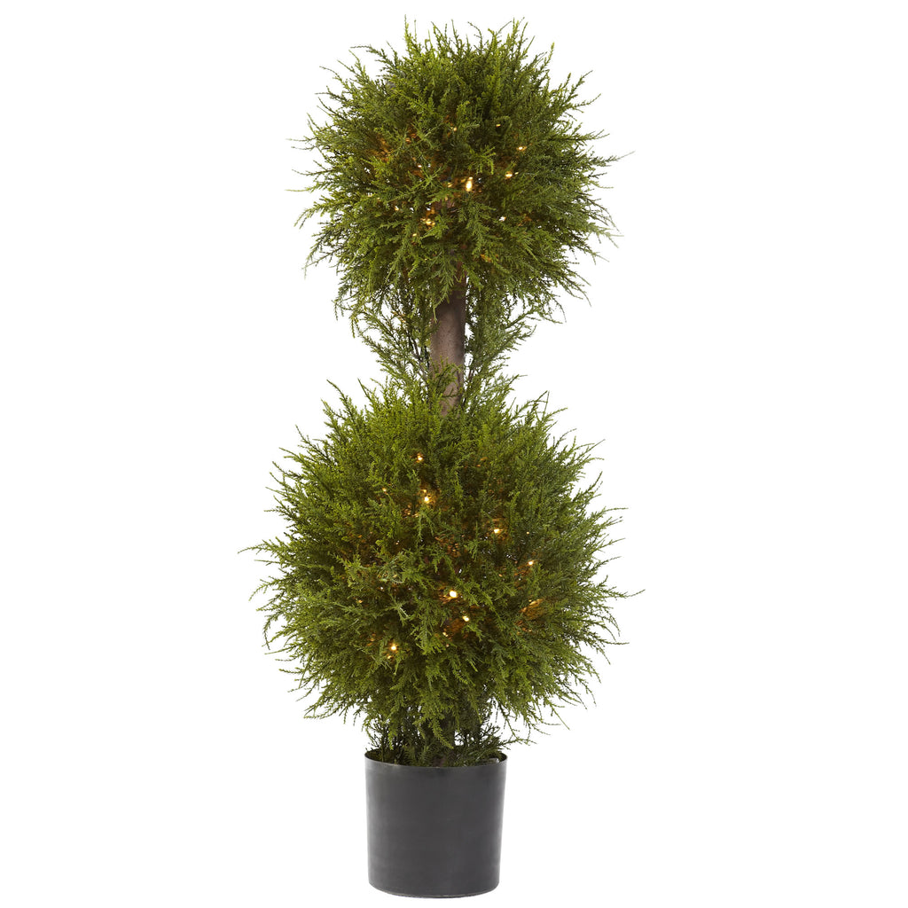 40" Cedar Double Ball Topiary w/Lights