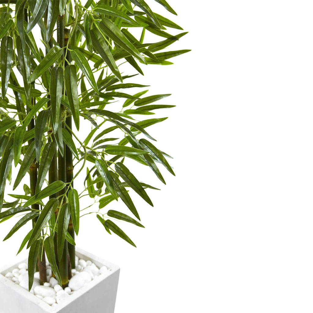 5' Bamboo Tree with White Planter UV Resist (Indoor/Outdoor)
