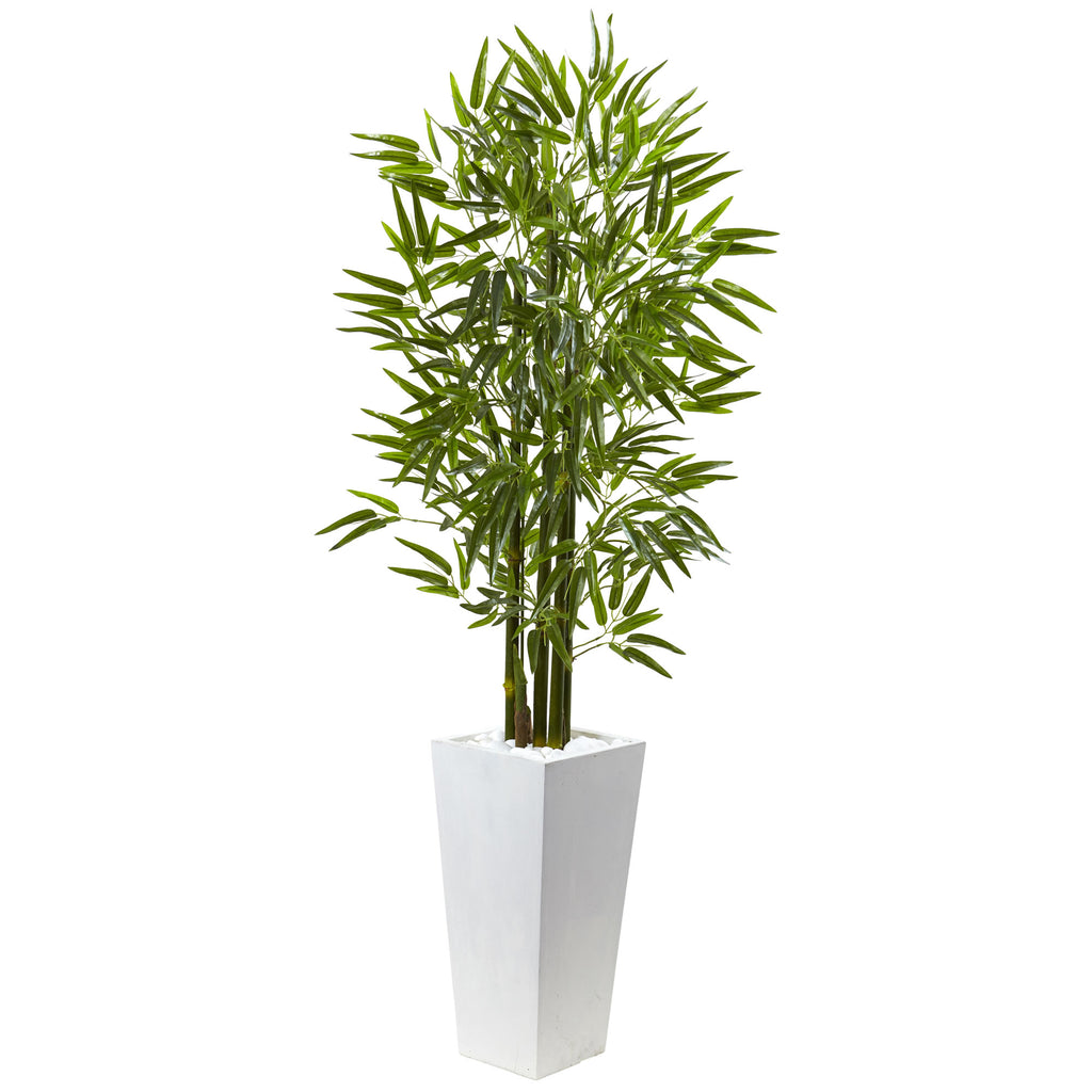 5' Bamboo Tree with White Planter UV Resist (Indoor/Outdoor)