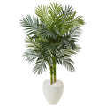 4.5' Golden Cane Palm Tree in White Oval Planter