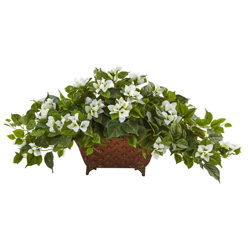 17" Bougainvillea Artificial Plant in Metal Planter