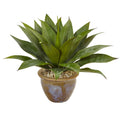 14" Agave in Glazed Clay Pot