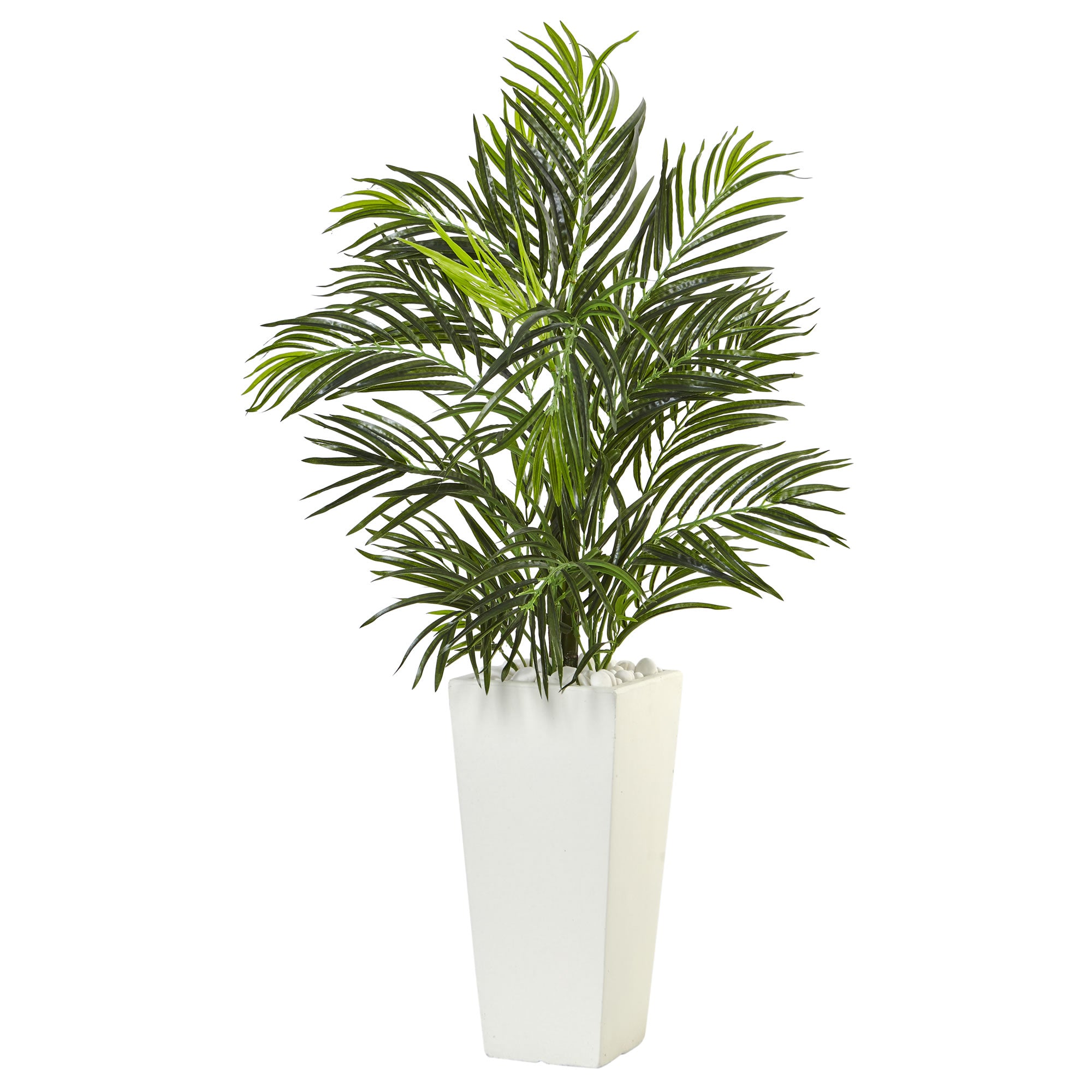39" Areca Palm in White Planter UV Resist (Incoor/Outdoor)
