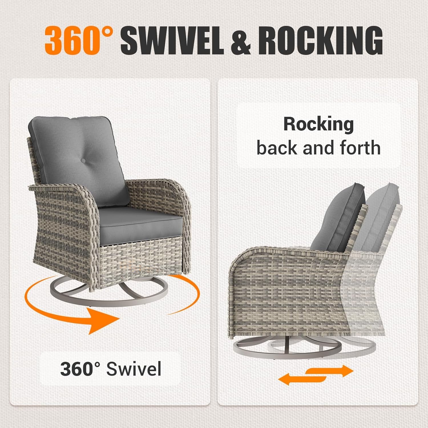 Patio Swivel Rocking Chair Set with Fire Pit