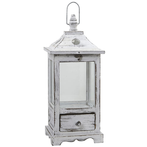 17.25" Distressed Wooden Lantern with Drawers