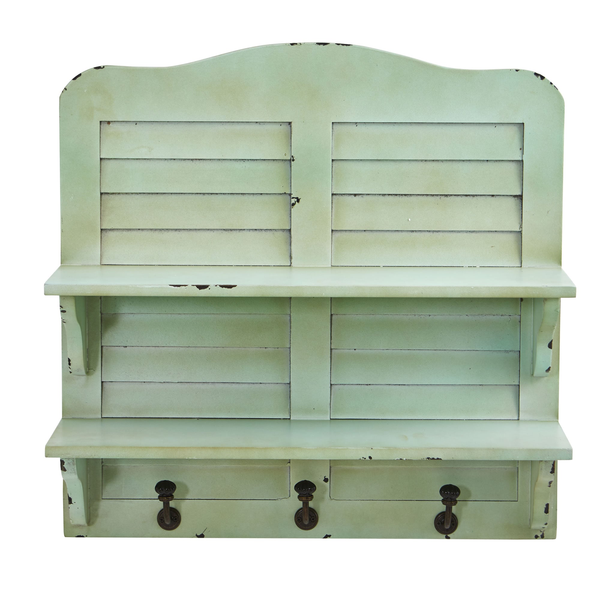 20'' Vintage Window Shutter Shelving with Hooks Wall Decor