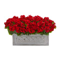 Geranium Artificial Plant in Stone Planter UV Resist Red