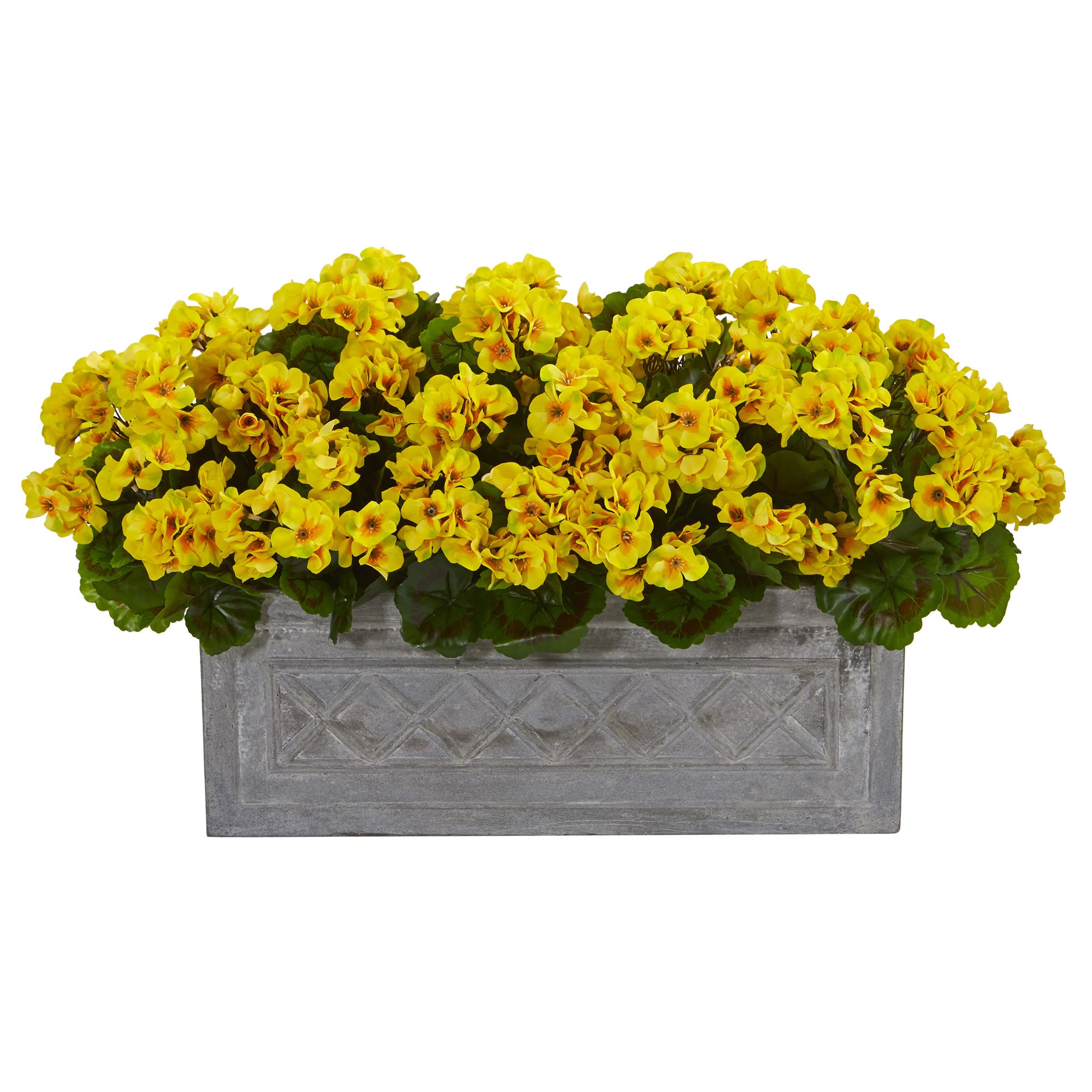 Geranium Artificial Plant in Stone Planter UV Resist Yellow