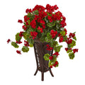 35" Geranium Artificial Plant in Stand Planter