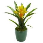 10" Bromeliad Artificial Plant in Green Planter (Set of 3)