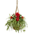 31" Hibiscus & Spider Artificial Plant in Hanging Basket