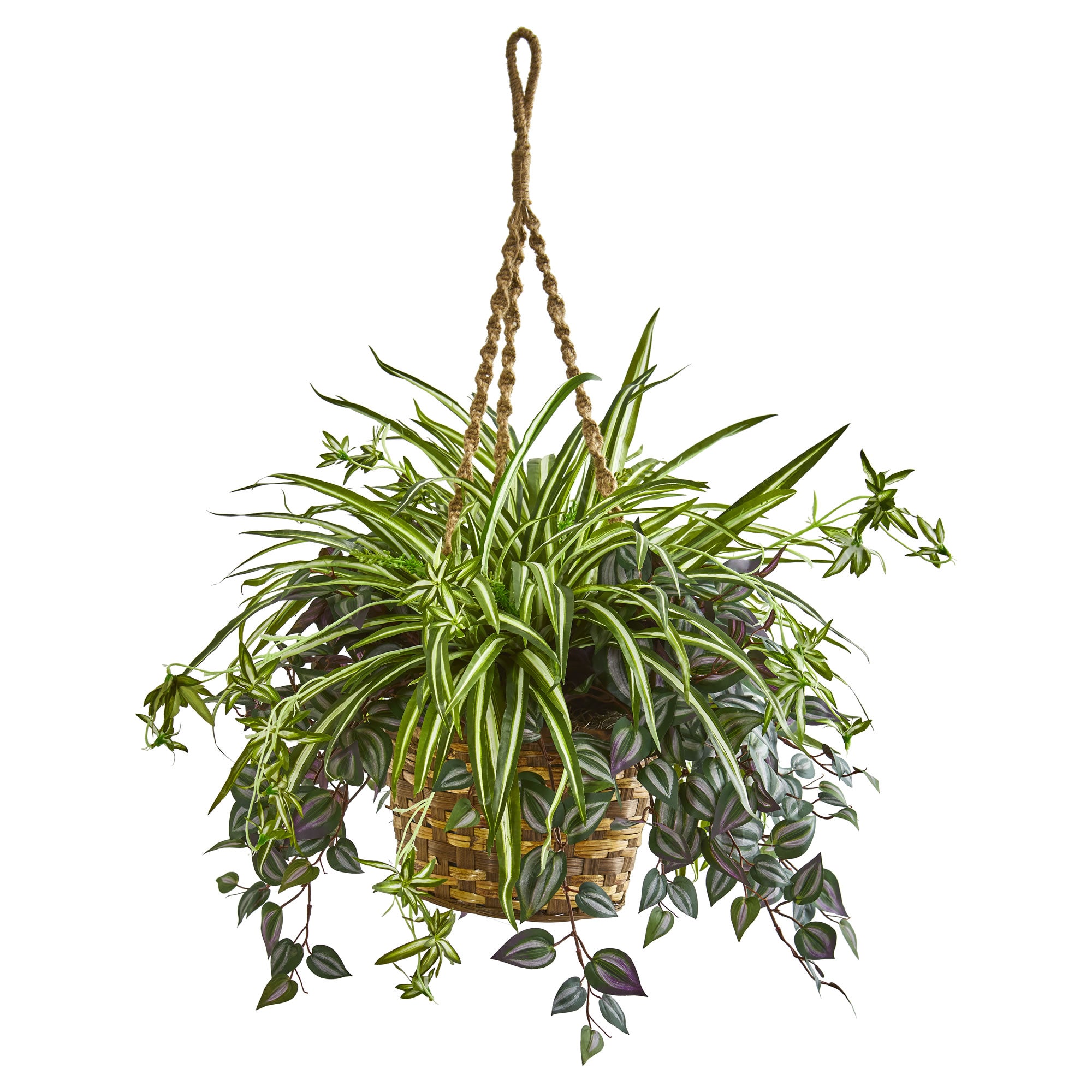 30"Wandering Jew & Spider Artificial Plant in Hanging Basket
