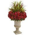 43" Hydrangea & Grass Artificial Plant in Stone Urn