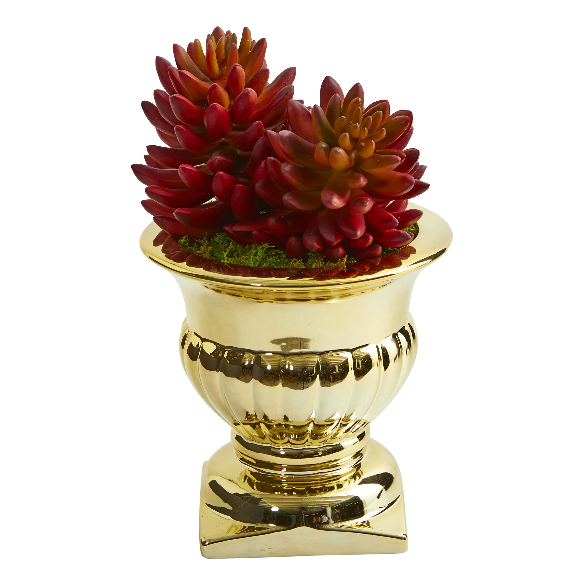 11" Succulent Artificial Plant in Gold Urn