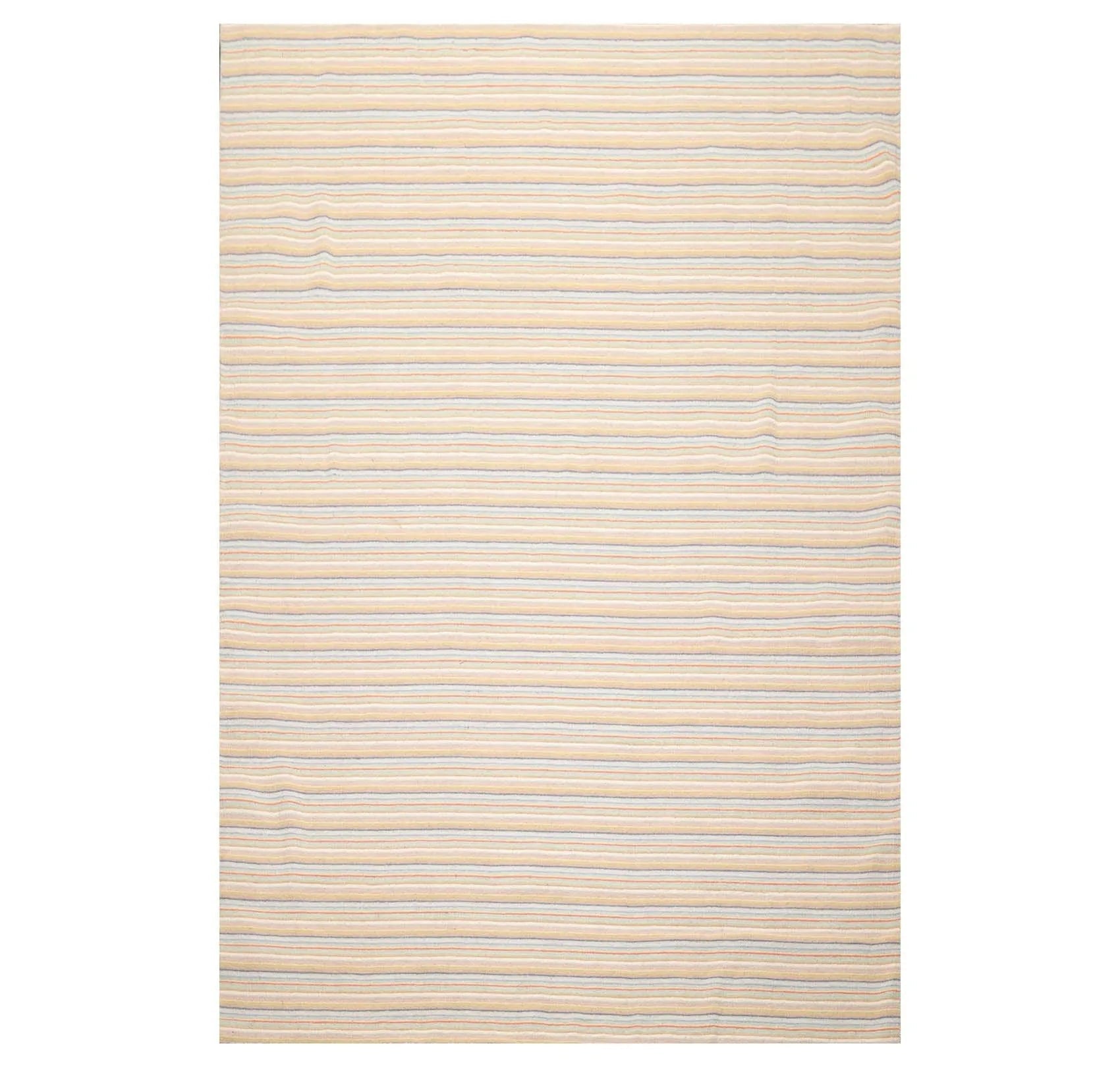 6'8'' x 9'11'' Hand Knotted Wool Designer Stripes Flat Weave Area Rug Beige