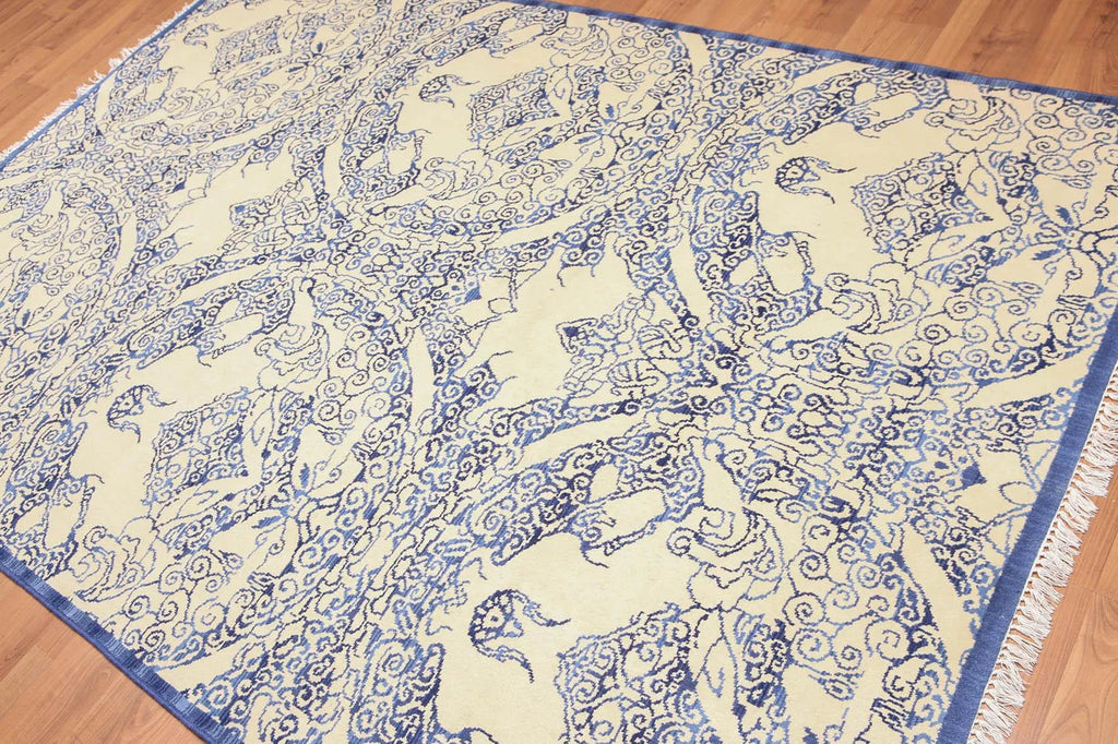 6' x 9' Hand Knotted Chinese Art Deco 100% Wool Area Rug Ivory