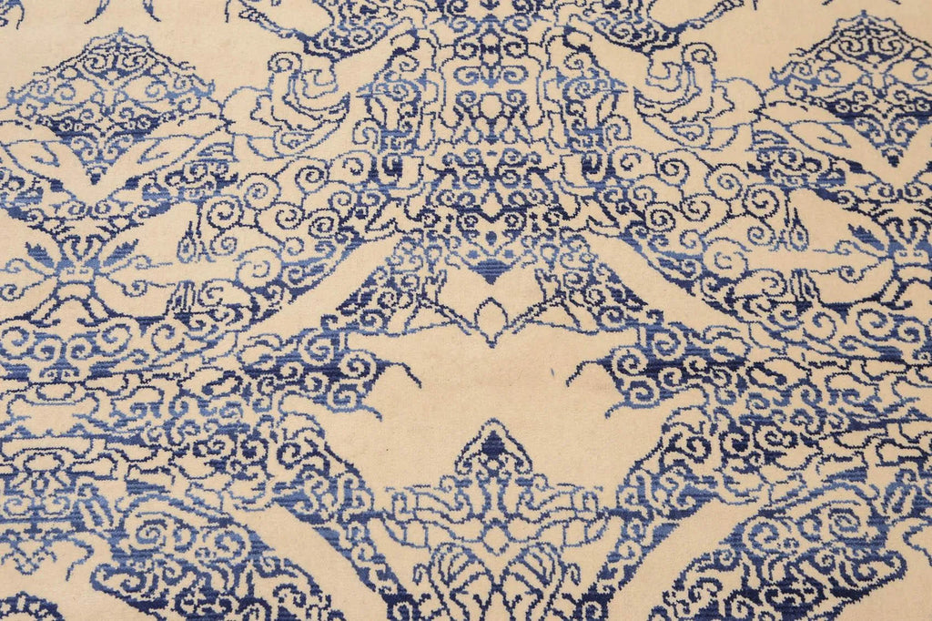 6' x 9' Hand Knotted Chinese Art Deco 100% Wool Area Rug Ivory