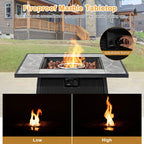 35 Inch Propane Gas Fire Pit Table Wicker Rattan with Lava Rocks PVC Cover-Black