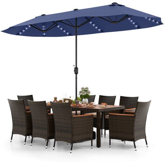 11 Pieces Patio Dining Set with 15 Feet Double-Sided Patio Umbrella and Base-Coffee