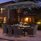 11 Pieces Patio Dining Set with 15 Feet Double-Sided Patio Umbrella and Base-Coffee