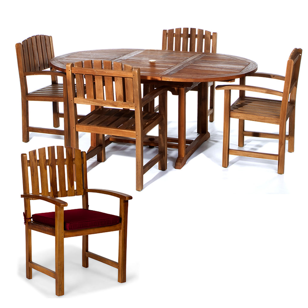 5-Piece Oval Extension Table Dining Chair Set with Cushions