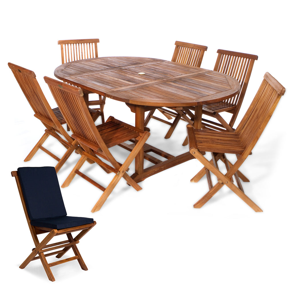 7-Piece Oval Extension Table Folding Chair Set with Cushions