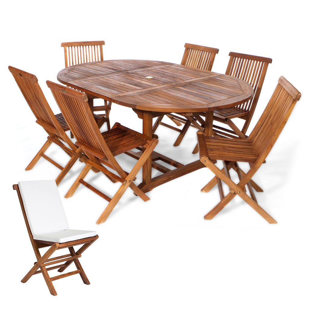 7-Piece Oval Extension Table Folding Chair Set with Cushions