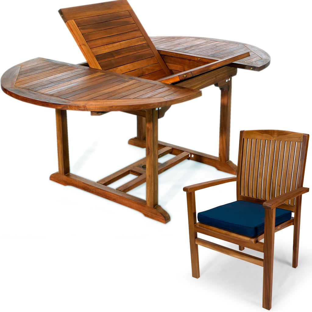 5-Piece Oval Extension Table Stacking Chair Set with Cushions