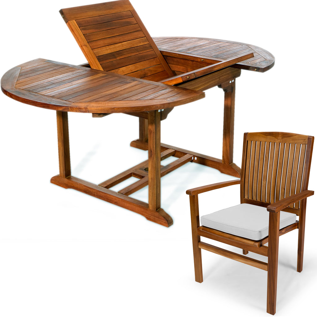 5-Piece Oval Extension Table Stacking Chair Set with Cushions
