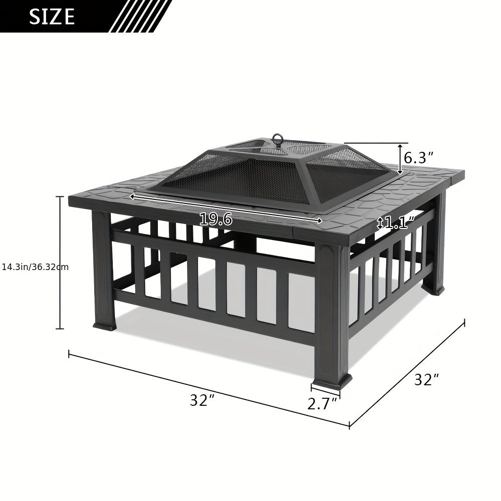 Square Metal Wood Fire Pit Table