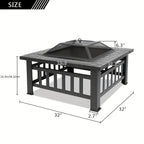 Square Metal Wood Fire Pit Table