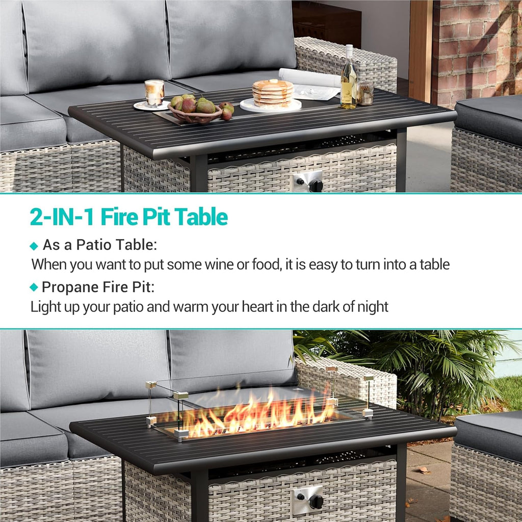 Patio Swivel Rocking Chair Set with Fire Pit
