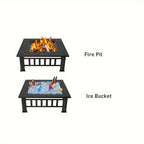 Square Metal Wood Fire Pit Table